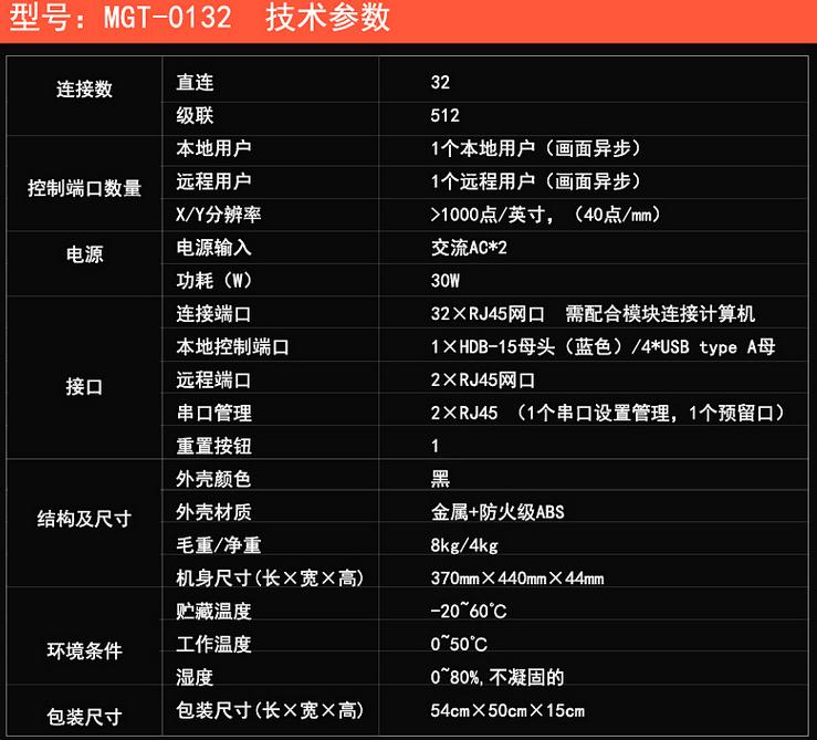 MGT-0132遠程IP數(shù)字矩陣式一本地一遠程一控32口產品參數(shù)